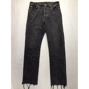 LEVIS 501 Jeans Women 31x32 Black Fray Cuff Button Fly Faded Goth